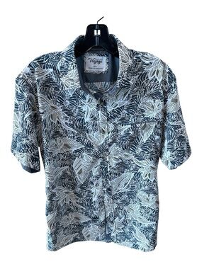 Voyage Men’s Short-Sleeve Tropical Print Button-Down Shirt - Navy & White